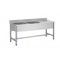 Plonge démontable sur pieds ronds sans étagère inox AISI 304 2 bacs longueur 1800 mm