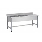 Plonge démontable sur pieds ronds sans étagère inox AISI 304 2 bacs longueur 2000 mm
