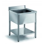 Plonge démontable sur pieds ronds avec étagère inox AISI 304 1 bac au centre P 700 mm