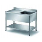 Plonge démontable sur pieds ronds, avec étagère, inox AISI 304, 1 bac, profondeur 700 mm, longueur 1400 mm