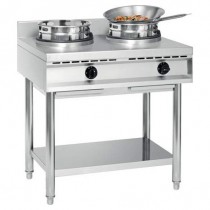 Wok gaz, 2 brûleurs, 23 kW, acier inoxydable 18/10