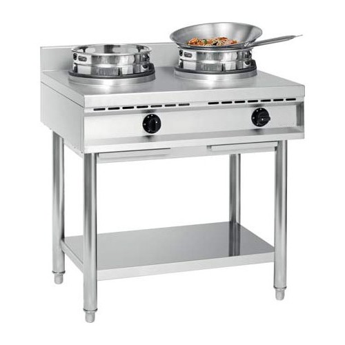 Wok gaz, 2 brûleurs, 23 kW, acier inoxydable 18/10 Wok gaz, 2 brûleurs, 23 kW, acier inoxydable 18/10