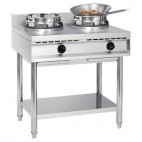 Wok gaz, 2 brûleurs, 23 kW, acier inoxydable 18/10