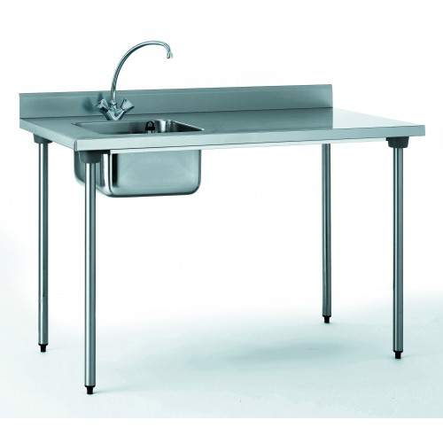 Table du chef avec robinet à dosseret avec bac à gauche largeur 700 mm Table du chef avec robinet à dosseret avec bac à gauche largeur 700 mm