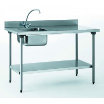 Table du chef avec robinet, dosseret + étagère, bac à gauche, largeur 700 mm