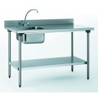 Table du chef avec robinet, dosseret + étagère, bac à gauche, largeur 700 mm