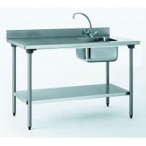 Table du chef avec robinet, dosseret + étagère, bac à droite, largeur 700 mm