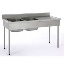 Plonge démontable avec dosseret 2 bacs égouttoir à droite largeur 700 mm
