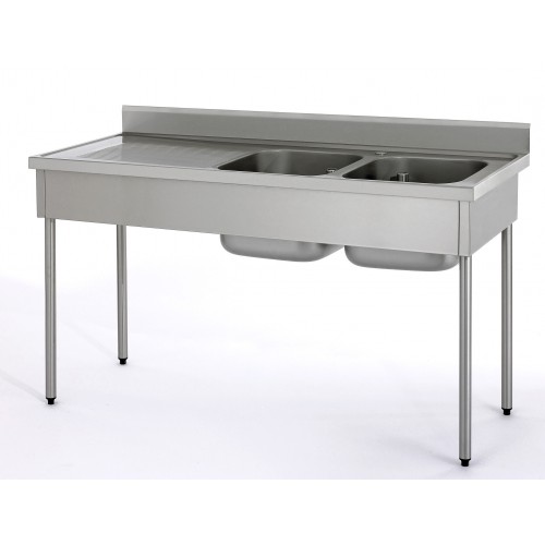 Plonge démontable avec dosseret 2 bacs égouttoir à gauche largeur 700 mm Plonge démontable avec dosseret 2 bacs égouttoir à gauche largeur 700 mm