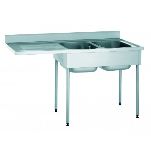 Plonge démontable pour machine à laver avec dosseret 2 bacs égouttoir à gauche largeur 700 mm 