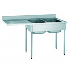 Plonge démontable pour machine à laver, avec dosseret, 2 bacs, égouttoir à gauche, largeur 700 mm 