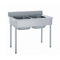 Plonge démontable avec étagère, adossée, 2 bacs, largeur 700 mm 