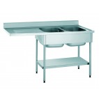 Plonge démontable pour machine à laver avec étagère, adossée, 2 bacs, égouttoir à gauche, largeur 700 mm