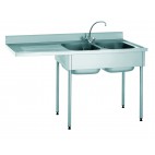 Plonge démontable pour machine à laver avec étagère, adossée, 2 bacs, égouttoir à gauche, largeur 700 mm