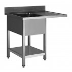 Plonge soudée sur pieds carré pour lave-vaisselle avec étagère inox AISI 304 1 bac longueur 1400 mm
