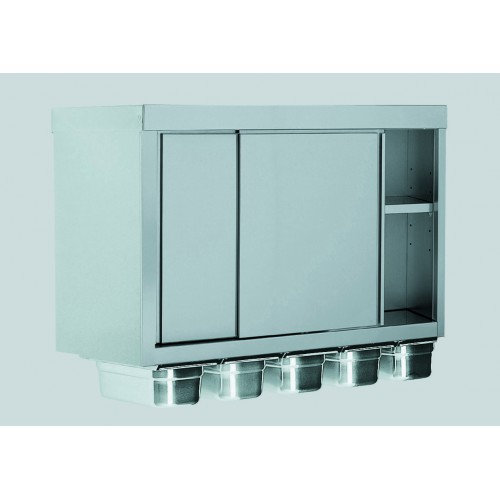 Armoire suspendue portes coulissantes 5 bacs GN 1/3 acier inoxydable largeur 400 mm Armoire suspendue portes coulissantes 5 bacs GN 1/3 acier inoxydable largeur 400 mm