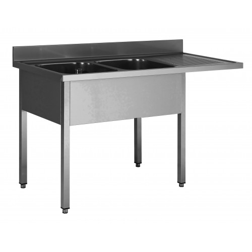 Plonge démontable sur pieds carré pour lave-vaisselle, inox AISI 304, 2 bacs, L 1800 x P 600 mm Plonge démontable sur pieds carré pour lave-vaisselle, inox AISI 304, 2 bacs, L 1800 x P 600 mm