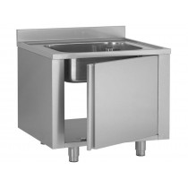Plonge placard en inox ferritique, porte battante,1 bac, L 700 x P 600 mm
