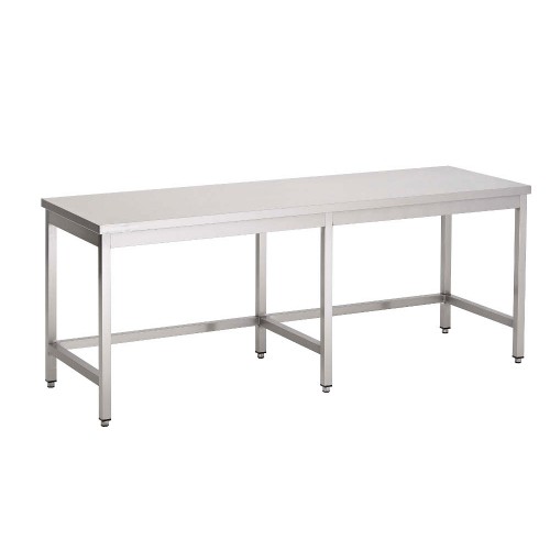 Table centrale sans tablette inferieure inox AISI 430 L 2200 x P 700 mm Table centrale sans tablette inferieure inox AISI 430 L 2200 x P 700 mm