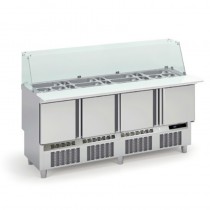 Meuble de préparation fast-food, 4 portes pleines, 345 L, 24 bacs GN1/6 + 9 bacs GN1/9