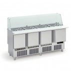 Meuble de préparation fast-food, 4 portes pleines, 345 L, 24 bacs GN1/6 + 9 bacs GN1/9
