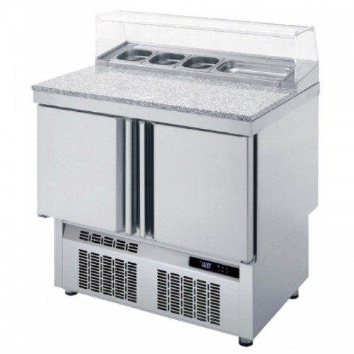 Meuble saladette, dessus inox avec couvercle, 2 portes pleines, 169 L Meuble saladette, dessus inox avec couvercle, 2 portes pleines, 169 L