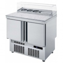 Meuble saladette, dessus inox avec couvercle, 2 portes pleines, 169 L