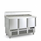 Meuble saladette, dessus granit avec pare-haleine, 3 portes pleines, 264 L