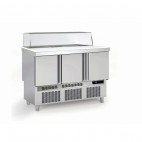 Meuble saladette avec plaque de travail polyéthylène, dessus inox , 3 portes
