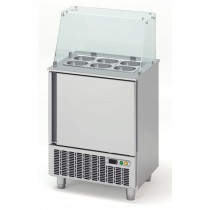 Meuble de préparation fast-food, 4 portes pleines, 345 L, 24 bacs GN1/6 + 9 bacs GN1/9