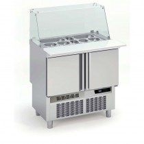 Meuble de préparation fast-food, 4 portes pleines, 345 L, 24 bacs GN1/6 + 9 bacs GN1/9
