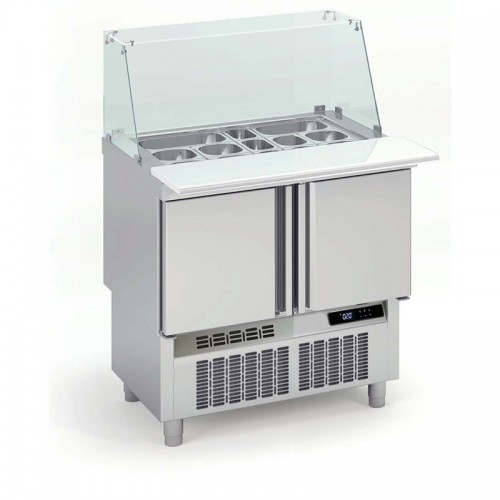 Meuble de préparation fast-food, 2 portes pleines, 169 L, 15 bacs GN1/6 Meuble de préparation fast-food, 2 portes pleines, 169 L, 15 bacs GN1/6