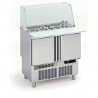 Meuble de préparation fast-food, 4 portes pleines, 345 L, 24 bacs GN1/6 + 9 bacs GN1/9