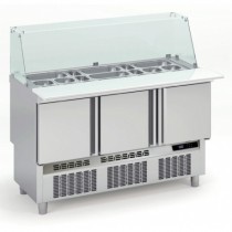 Meuble de préparation fast-food, 4 portes pleines, 345 L, 24 bacs GN1/6 + 9 bacs GN1/9