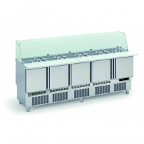 Meuble de préparation fast-food, 4 portes pleines, 345 L, 24 bacs GN1/6 + 9 bacs GN1/9