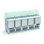 Meuble de préparation fast-food, 4 portes pleines, 345 L, 24 bacs GN1/6 + 9 bacs GN1/9