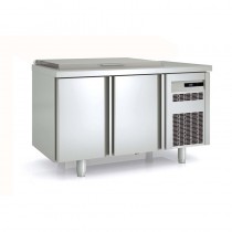 Meuble saladette, dessus inox avec couvercle, 2 portes