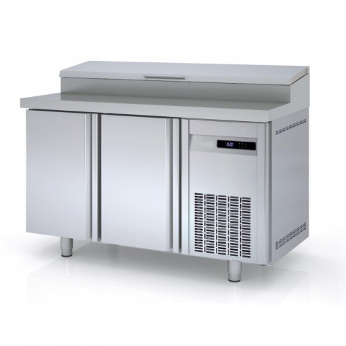 Meuble de préparation pizza, 2 portes pleines, 362 L, 8 bacs GN 1/3 Meuble de préparation pizza, 2 portes pleines, 362 L, 8 bacs GN 1/3