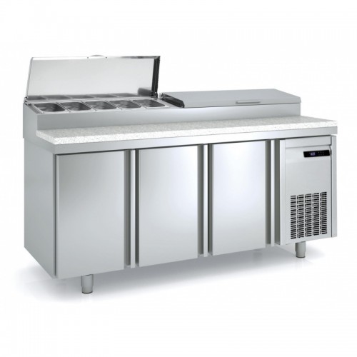 Meuble de préparation pizza, 3 portes pleines, 562 L, 10 bacs GN 1/3
