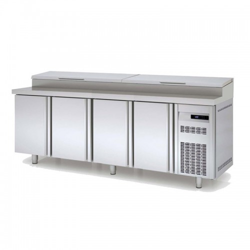 Meuble de préparation pizza, 4 portes pleines, 761 L, 12 bacs GN 1/3 Meuble de préparation pizza, 4 portes pleines, 761 L, 12 bacs GN 1/3