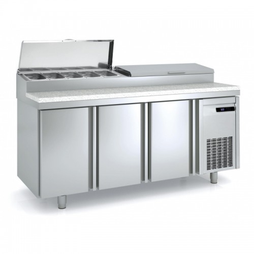 Meuble de préparation sushi, 3 portes pleines, 399 L, 10 bacs GN 1/6 Meuble de préparation sushi, 3 portes pleines, 399 L, 10 bacs GN 1/6
