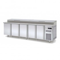 Meuble de préparation, 5 portes pleines, 686 L, 16 bacs GN 1/4