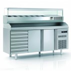 Meuble à pizza avec bloc 7 tiroirs neutres, 2 portes pleines, 255 L