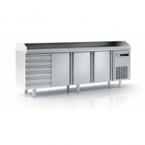 Meuble à pizza avec bloc 7 tiroirs neutres, 3 portes pleines, 399 L