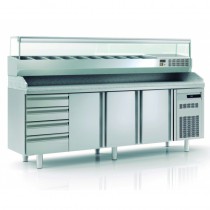 Meuble à pizza avec bloc 7 tiroirs neutres, 2 portes pleines, 362 L