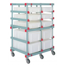 Chariot à glissières 2 colonnes, 3 niveaux, pour bacs L 600 x P 400 x H 220 mm