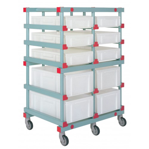 Chariot à glissières 2 colonnes, 5 niveaux, pour bacs L 600 x P 400 x H 220 mm Chariot à glissières 2 colonnes, 5 niveaux, pour bacs L 600 x P 400 x H 220 mm