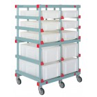 Chariot à glissières 2 colonnes, 3 niveaux, pour bacs L 600 x P 400 x H 220 mm
