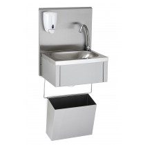 Lave-mains GC avec dosseret + distributeur de savon + corbeille inox L 440 x l 335 x H 985 mm