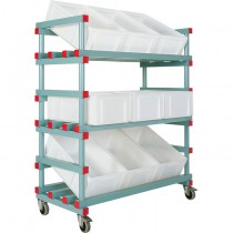 Chariot équipement porte bacs, 3 niveaux, capacité 9 bacs